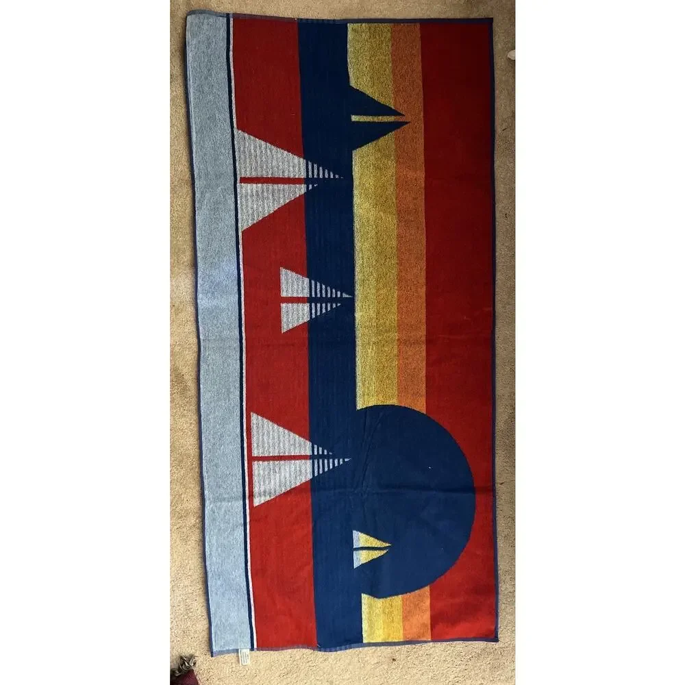Vintage Atlantis Brastex Towel Sunset Sailboats Made in Brazil 100% Cotton NEW